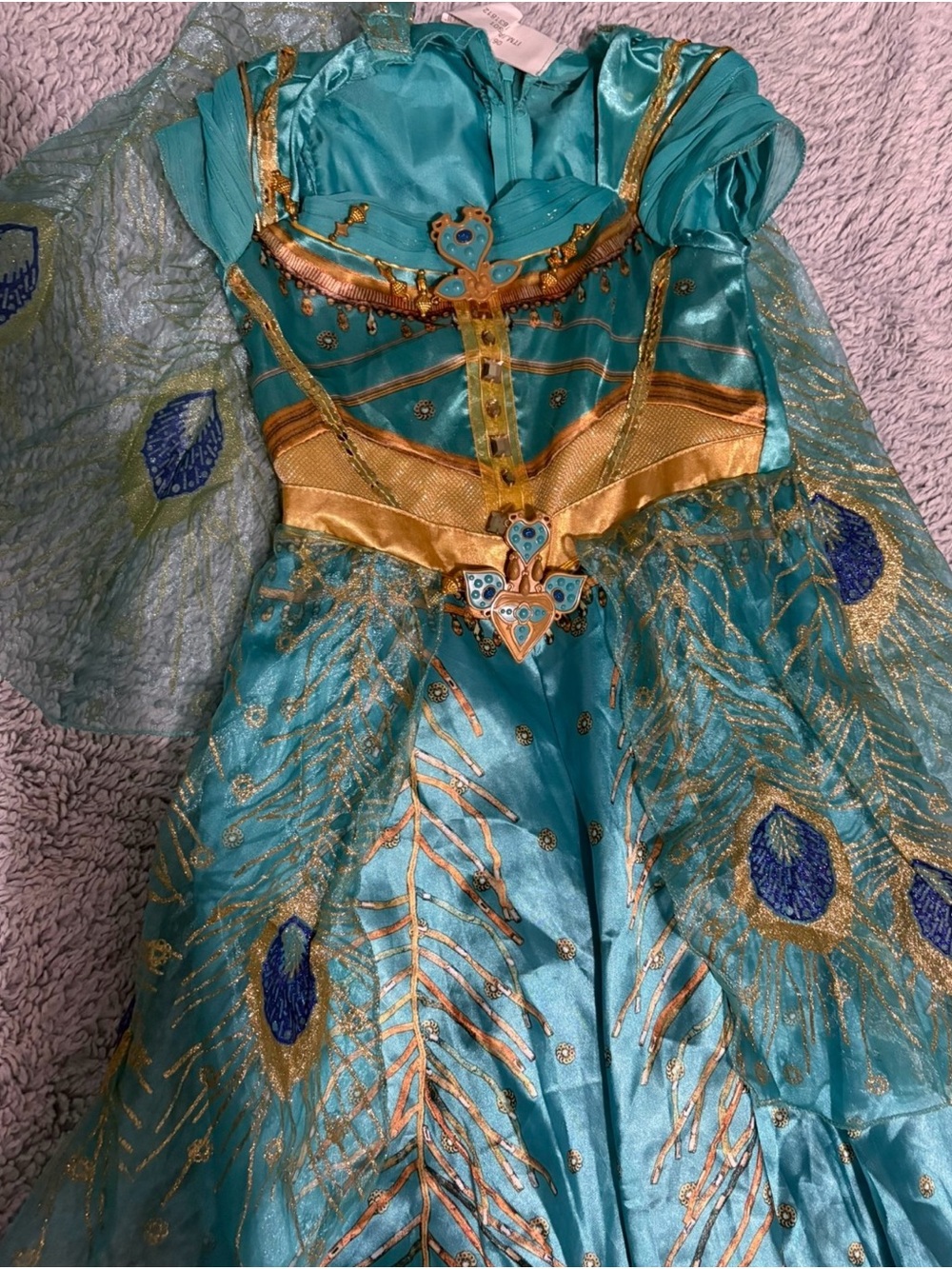 Kids Teal and Gold Peacock Princess Costume Dress Jasmine size 4-6